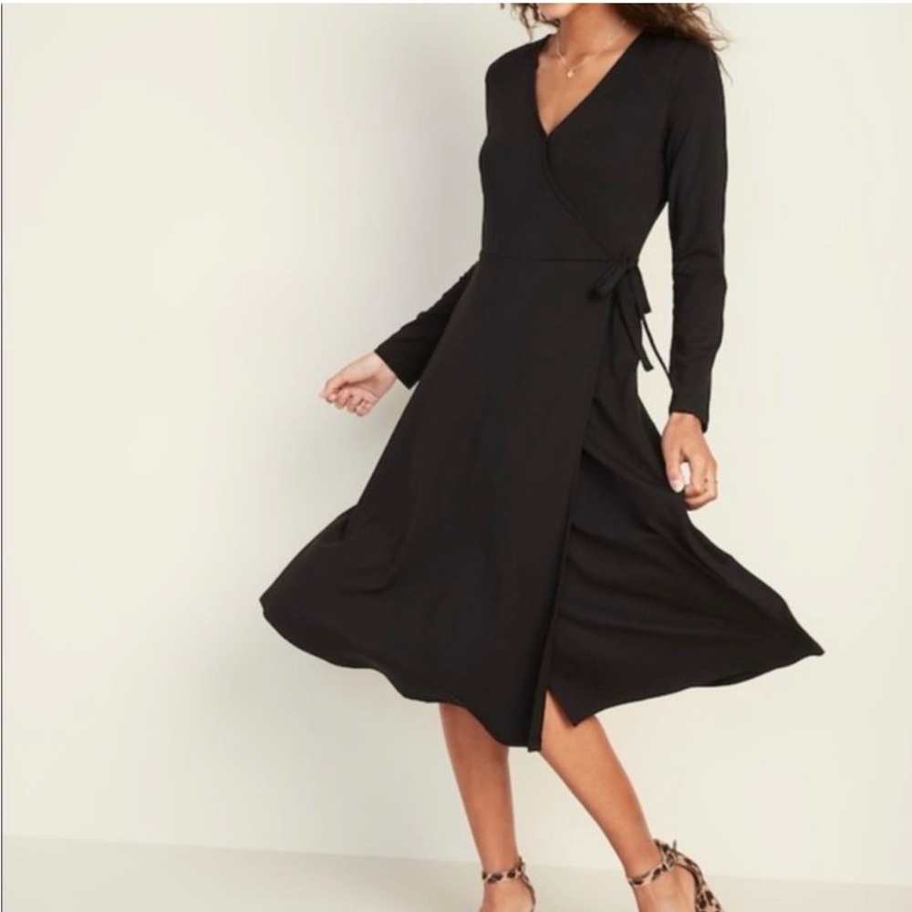 Old Navy Black Long-Sleeve Wrap midi Dress large petite